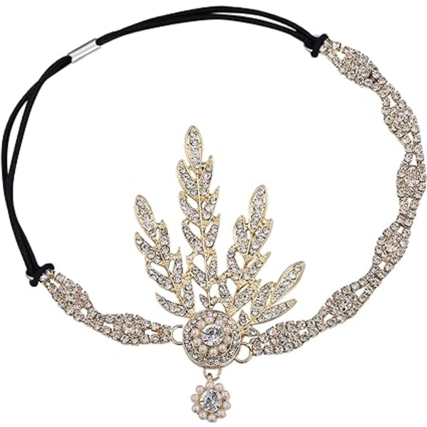 1920-talskostymtillbehör Finklänning Pannband Kristallklaff Pannband Gatsby 1920-talskonstinspirerade pannband Leaf Crown Pearl