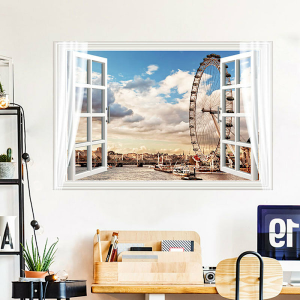 murimage Fototapet Hav Vindue 60x90cm Lim Inkluderet Fototapet Klit Strand 3D Strand Maritim Børneværelse Tapet