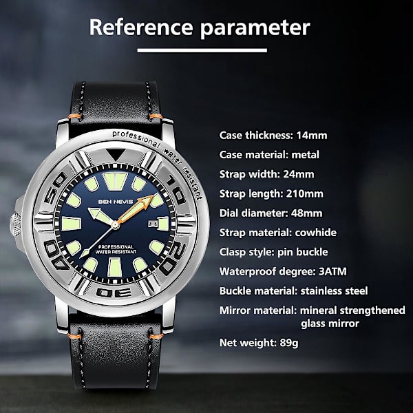 Ben Nevis Business Herre Quartz Klokke Dykking Sports Wwrist Klokke（Svart）
