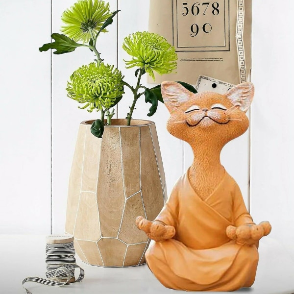 Kattfigur, Meditationsyoga Glad katt, Zenkatt Avslappnad Pose Skulptur För Hem Utomhus Gräsmatta Dekoration Grå