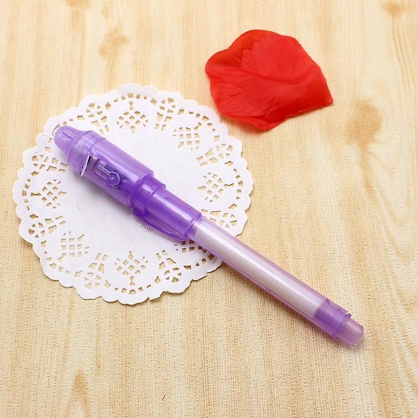 2st osynlig bläckpenna spionpenna med Uv-ljus magic markör barnpennor för hemligt meddelande och fest (lila)