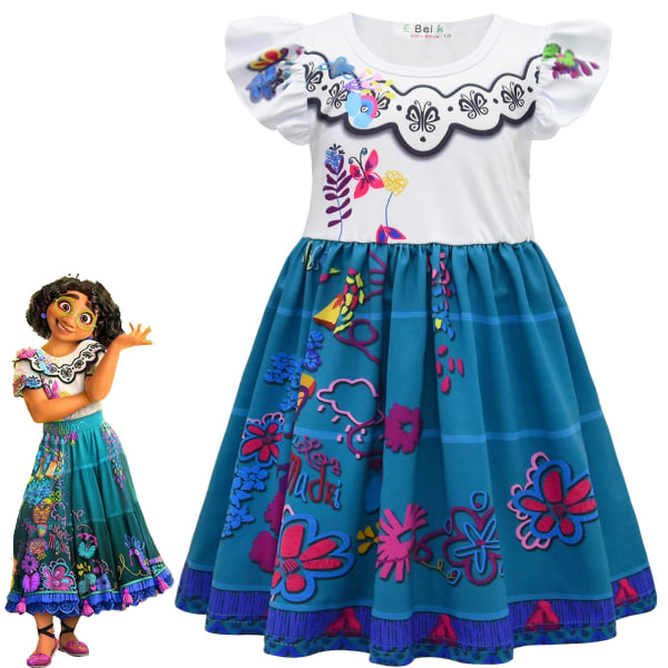 Encanto barnklänning för flickor Encanto Mirabel kostymklänning passar 3-8 år (130 cm)