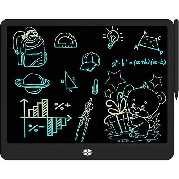 LCD-skrivetablet, 15 tommer farverig skærm, sletbar elektronisk digital tegneblok Doodle Board til børn, voksne (sort)