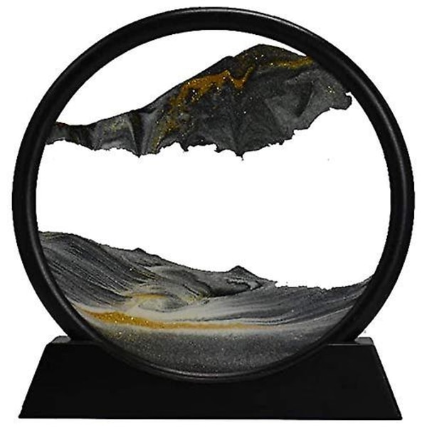 Rörlig sandkonstbild rund glas 3d djuphavssandlandskap i rörelse Display flödande sandram (7 tum)
