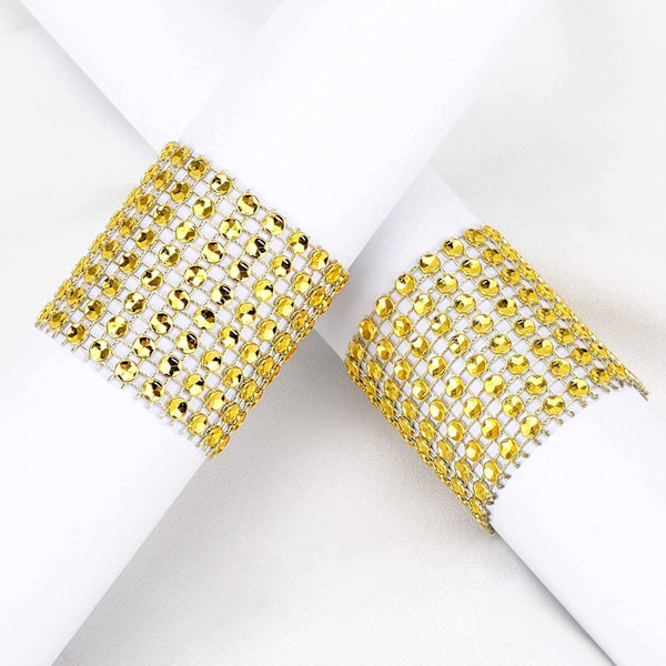 10 stk Gull Serviettringer Blanke Rhinestone Serviettringer Bryllup Na