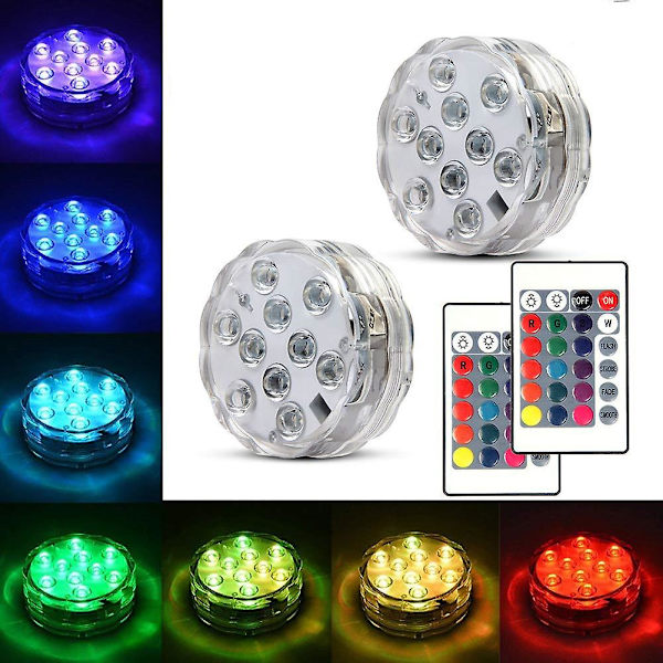 Vedenalainen sukellus LED-valot vedenpitävät paristokäyttöiset kaukosäätimellä langattomat LED-valot 2pak（4PCS）