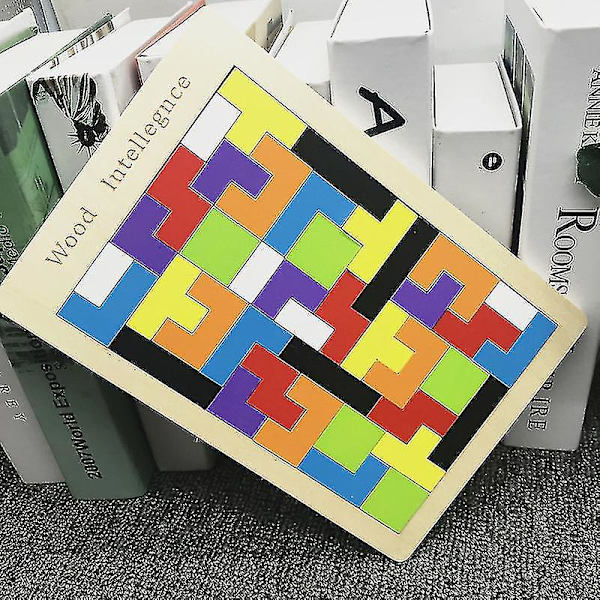 Träblock Pussel Hjärngympa Leksak Tangram Pussel Pussel Färgglada 3d Ryska Byggkloss Spel