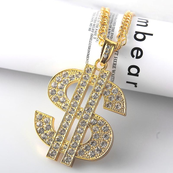 18-karats guldpläterad Large U.s. Dollars Hiphop U.S. Guld Halsband Smycken Med Diamond Rhinestone Halsband