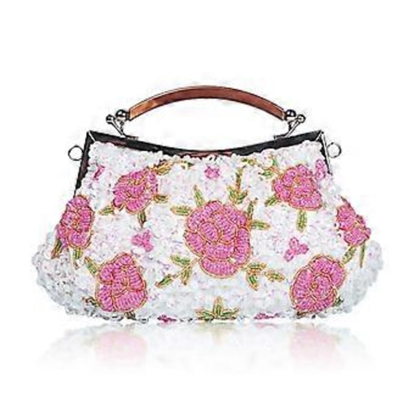 Kvällsväska Clutch för Kvinnor Formell Blommig Pärlbroderad för Evenemang Fest Vit Rosa White Pink