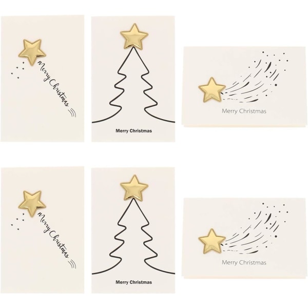 Sett med 6 x 3D Golden Star julehilsenskort i relieff med