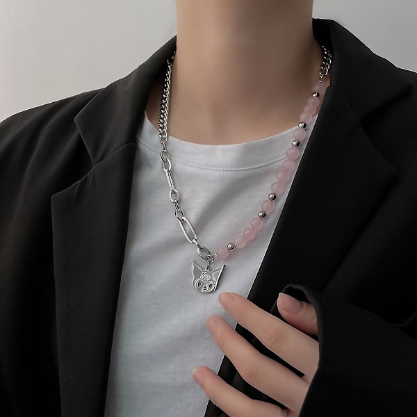 Kuromi Reflekterende Perlehalskæde - Rosa Perler
