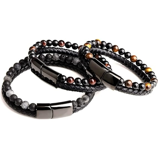 Ægte læder Tiger Eye Stone armbånd 21cm Original armbånd F