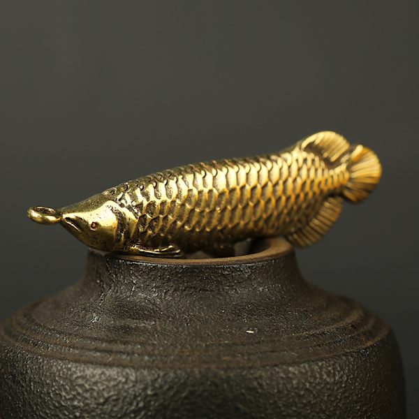 Lucky fisk Arowana Mini Skulptur Statue 3D Kobber Figur Penda