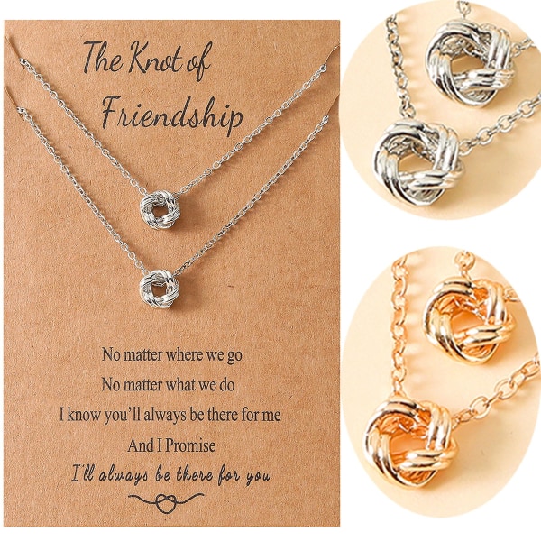2-delat vänskapshalsband med personligt vänskapsspänne knutkort halsband Good Friends tröja halsband Silver（Silver）