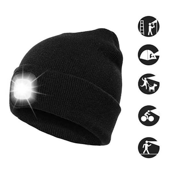 USB Genopladelig LED Hue, Håndfri 4 LED Lommelygte, Pandelampe Hue, Vinter Unisex Hue Hvid