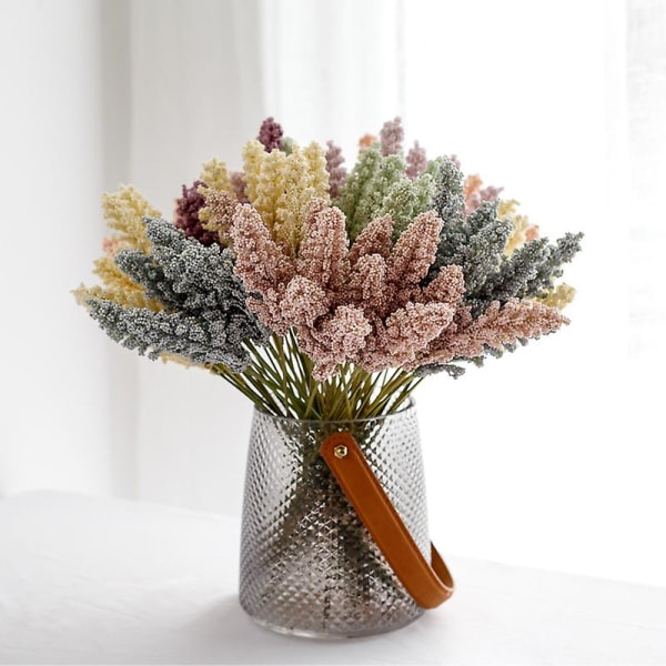 12 st konstgjorda veteax med bär, brudbukett, blommor för heminredning, bröllop (ljusrosa)