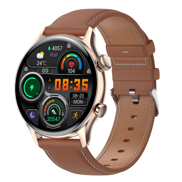 Hk8pro Bluetooth Call Blodtrykk Sport Helseovervåking Nfc Reminder Music Smart Watch（Brunt skinn）