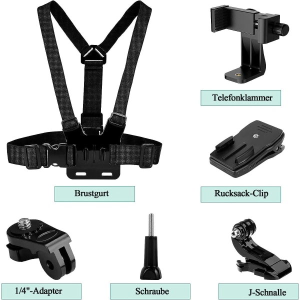 6-i-1 kit holder, kamera tilbehør sett, bryststropp holder, kompatibel holder