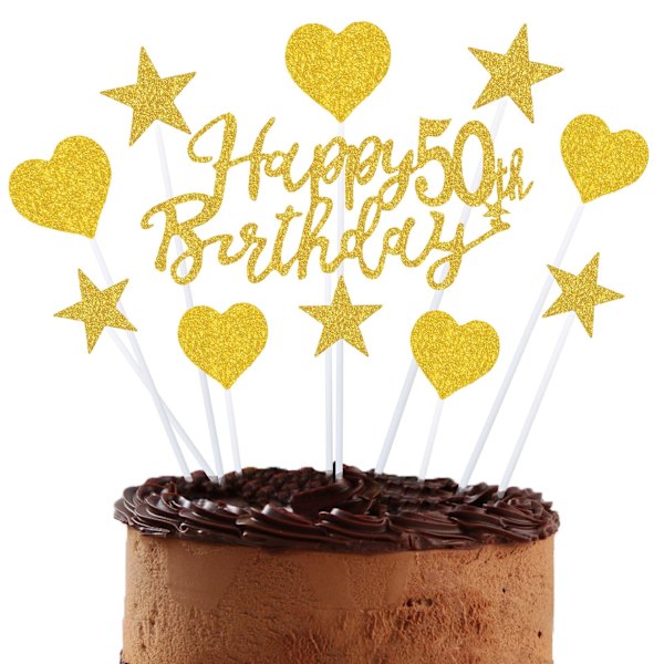 Grattis på födelsedagen Tårta Topper Ålder Antal Party Banner Dekorationer Tillbehör för söt tjej Kvinnor Jubileum（Guld 50）