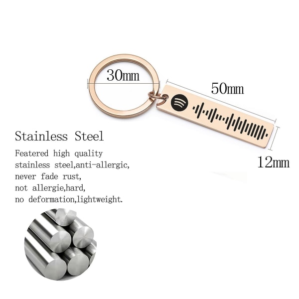 4 stk. nøkkelring i rustfritt stål, parmusikkgave, nøkkelring med kode