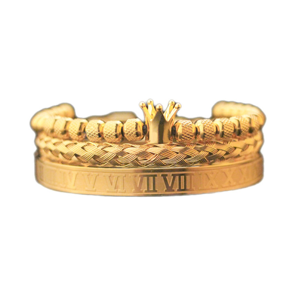 Guld Romersk Bogstav Kobber Sæt Zirkonium Krone Vævning Armbånd Sæt