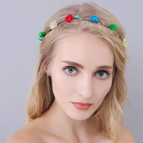 LED Blomsterhårbånd, 5 stk Blomster Lysende Krone Girlander 10 LED Blomster Hodeplagg Blomsterhårbånd Blomsterkrone for Kvinner Jenter Hår Bursdag Bryllup Fe