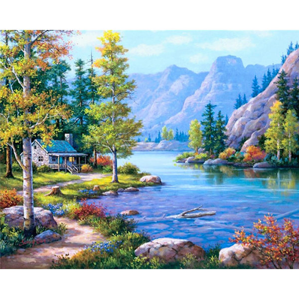 30x40cm Aikuiset Lapset 5D DIY Timanttimaalaussetti - Rauhallinen Järvimaisema