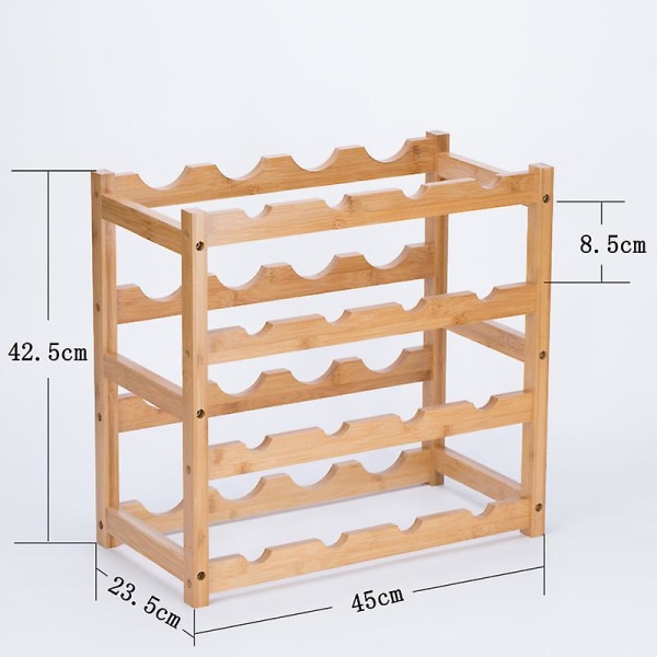 Bamboo Wine Rack, 16 Bottles Display Holder, 4-tier Free Standing Storage Shelves For Kitchen, Pantry, Cellar, Bar（4-Tier）