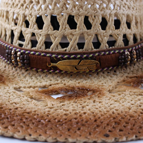 Halm Cowboyhatt för kvinnor och män med formbar brätte, Western Cowboyhatt