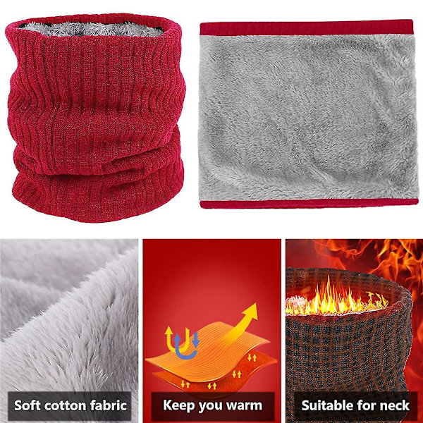 Fleece-kaulansuojus, termiset snoodit, unisex, paksut talviset kylmän sään neulotut pyöreät huivit pyöräilyyn, moottoripyöräilyyn ja urheiluun (punainen)