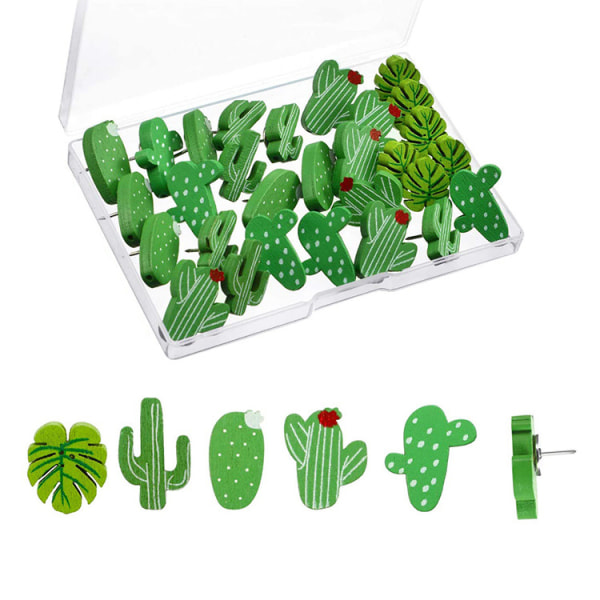 30 Pieces of Wooden Thumbtacks Cactus Thumbtacks Palm Leaf Cute D