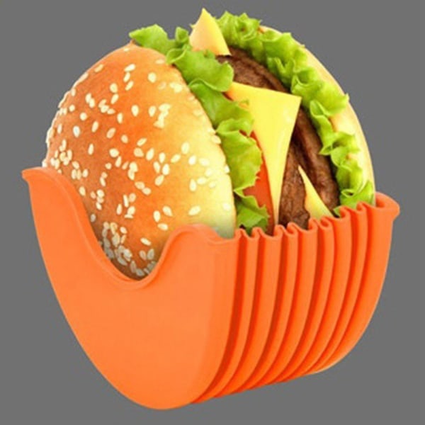 Återanvändbara hamburgerbullar Fast box Sandwich Burger Buddy Holder（Orange）