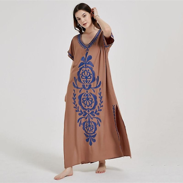Kvinde Strand Bluse Broderet Strand Kjole Lang Kjole Cover-up Kjole Sommerkjoler Kaffe