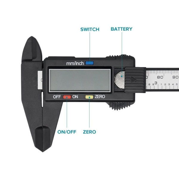 100mm/150mm Elektronisk Digital Skydelære, LCD-skærm, Lineal