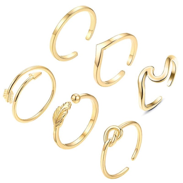 6pcs Open Rings Set For Women, Adjustable Finger Joint Thumb Rings, Toe Ring Beach Jewelry Ring For Women Girls（Gold）