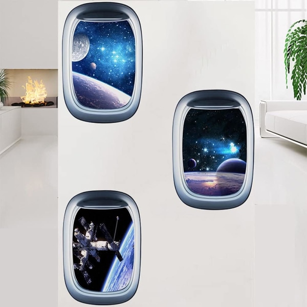 Set med 3 3D Astronaut Window Wall Stickers 23" x 17"