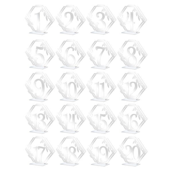(1-20) 20 Hexagon Numrerade Akryl Middagstallrikar - Silver med Ba