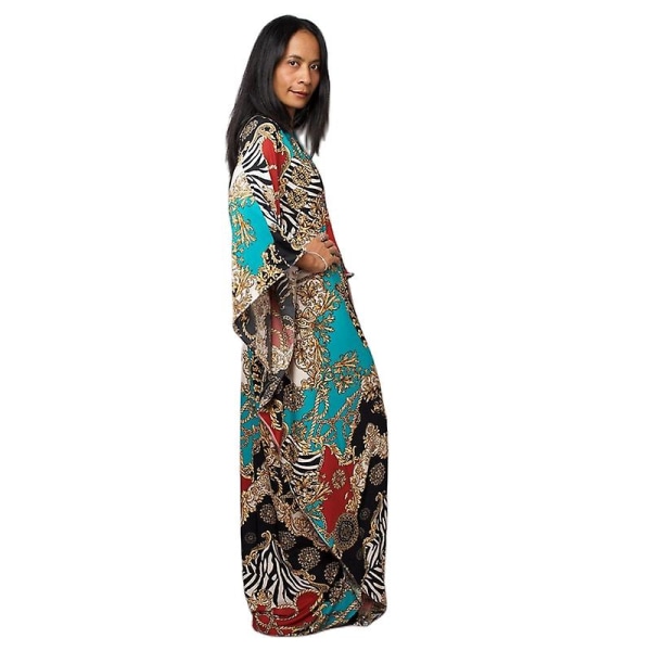 Kvinnors tryckta maxiklänning fladdermusärm strandklänning plus size solklänning strandkläder kaftan överdrag Dn0522