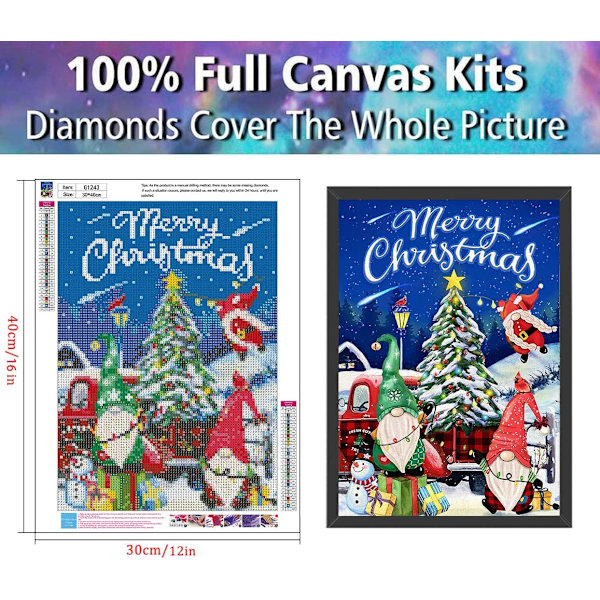 Julklapp Diamantmålning Kits för Vuxna, Gnome Diamantkonst för Vuxna, Diamantprickar Gem Art för Estetisk Rumdekor (Jultomten 12x16 tum)