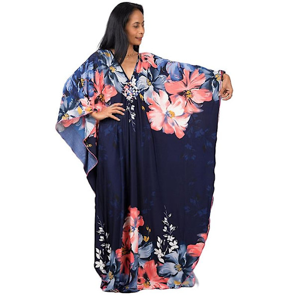 Kvinnors tryckta maxiklänning fladdermusärm strandklänning plus size solklänning strandkläder kaftan överdrag Dn0505