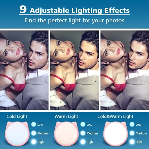 1 stk. Hvid Ring Light Selfie Clip, Mini Genopladelig 9 Niveauer