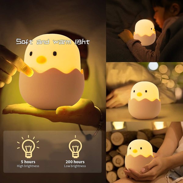 Nattlampa Barn med peksensor Baby Nattlampa Uppladdningsbart batteri Dimbar Cute Chick Nattlampor för barn