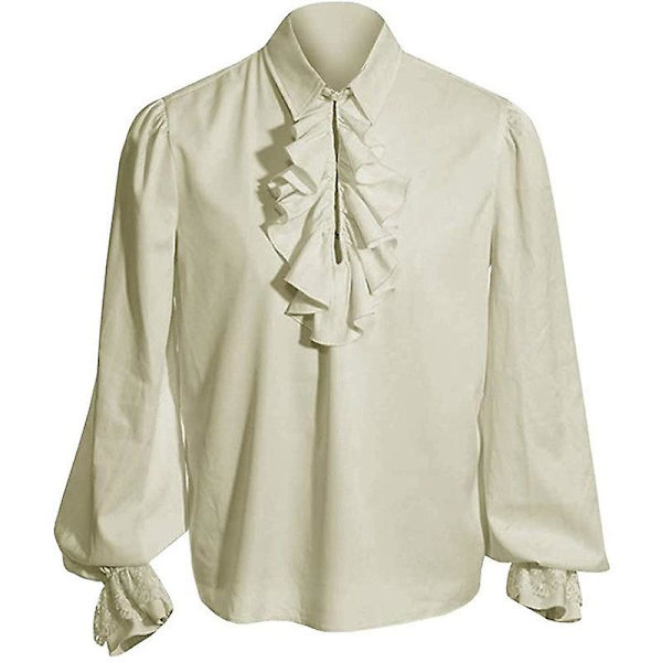 Western herrturist piratskjorta kostym cosplay skjorta（S beige）