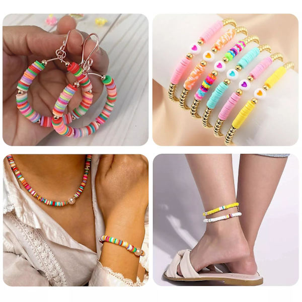 24 rutnät 6mm bohemisk stil färgglad mjuk keramik rund bit set handgjorda DIY-tillbehör