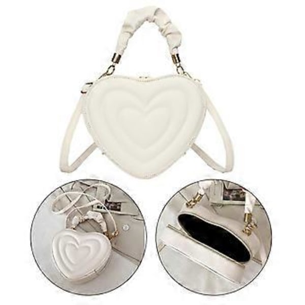 Hjärtformad Axelväska Crossbody Väska Söt Enfärgad Trendig PU Casual Satchel Crossbody Plånbok för Kvinnor Födelsedagspresent (Vit) White