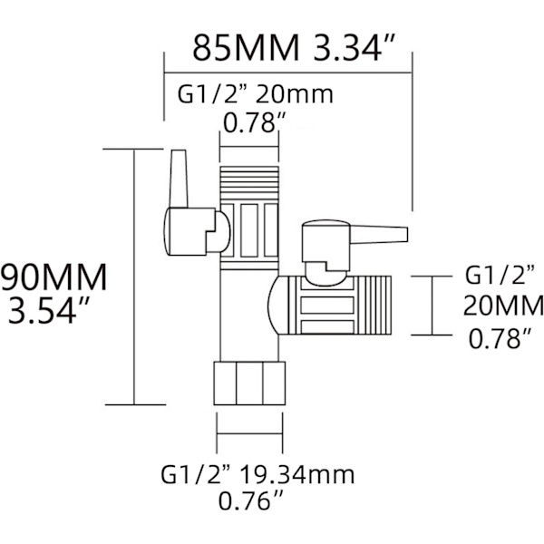 3-veis ventil 1/2 T-kobling hånddusj og overhead dusj dusjarm 3-veis messing avlederkranadapter slå av