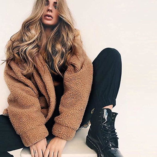 Kvinnors Kavaj Långärmad Faux Jacka Vinter Sexig Parka Mode Jacka（M Khaki）