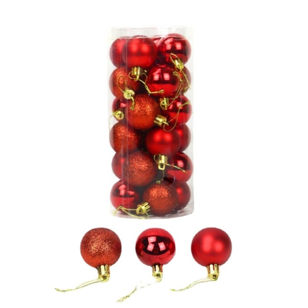 24-pack silverfärgade julgranskulor i 3 cm, blandade former med glitter