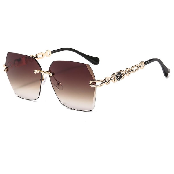 Solglasögon utan båg för kvinnor, metallram, skärande lins, solglasögon (brun)