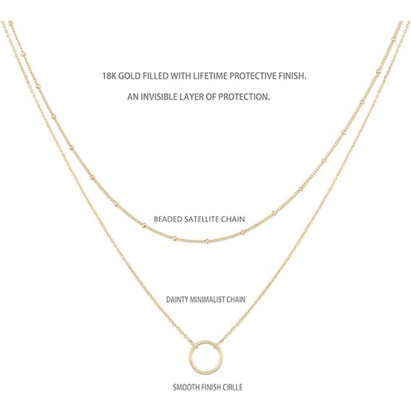 Layered Heart Halsband Pendant Handgjorda 18k guldpläterade Dainty Go